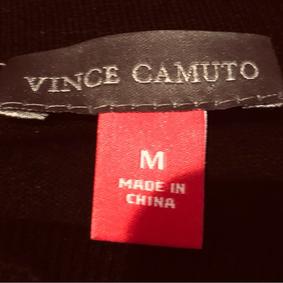 NWT VINCE CAMUTO blk sweater sz M Semi sheer Swiss dot sleeves Mock neck - Picture 4 of 8